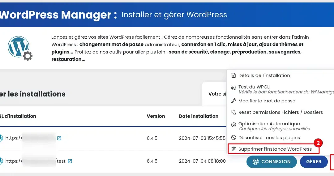 Comment supprimer un site WordPress